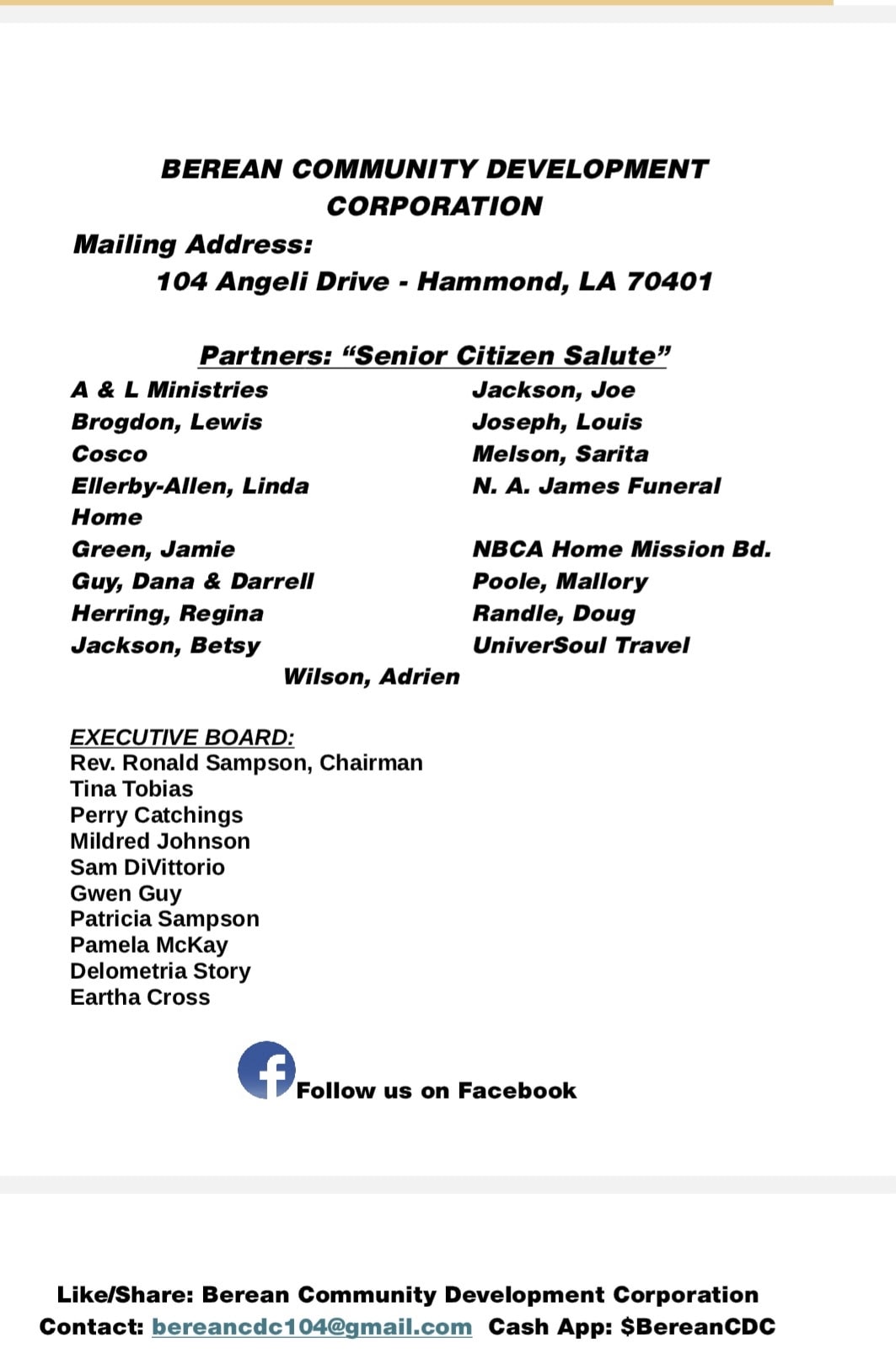 Berean Community Development Corporation Senior Citizen Salute